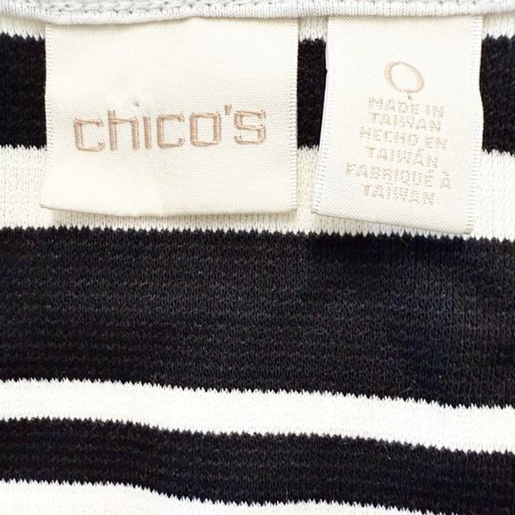 Chico’s Size 0 Black White Chevron Stripe Top V-Neck 3/4 Sleeve Stretch Rib Knit - Picture 5 of 9